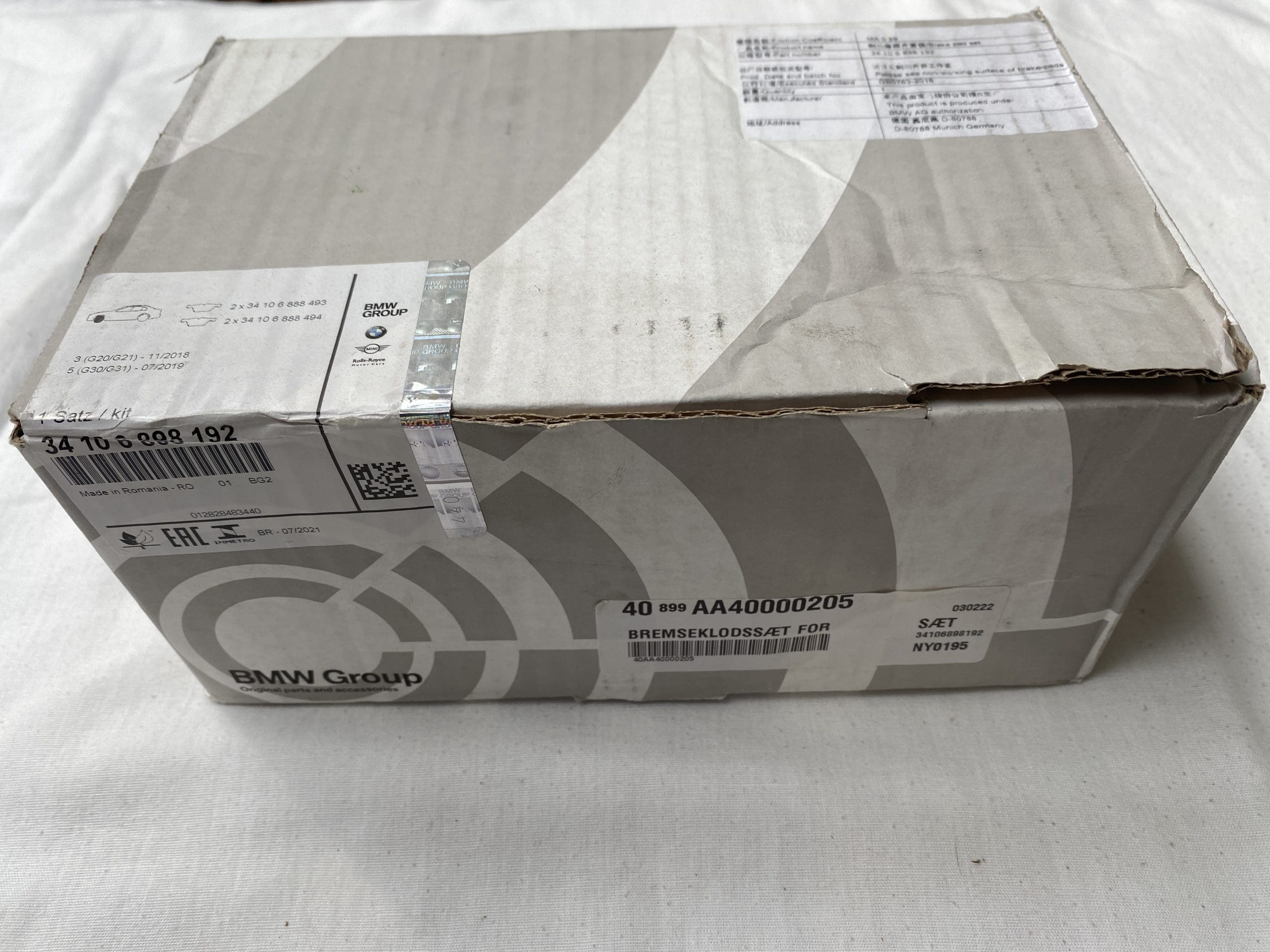 Original BMW Bremseklodssæt 34106898192
